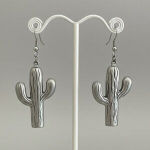 EGE Pewter Cactus Earrings Pierced Western Cowgirl
